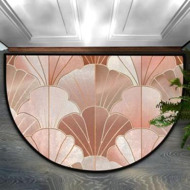Imagem de Tapete de porta meio redondo, escama de peixe, rosa, antiderrapante, absorvente, semicírculo, tapetes laváveis, para ambientes internos e externos, pátio, cozinha, banheiro, entrada, lareira
