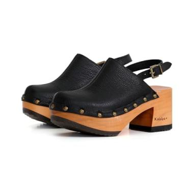 Imagem de Kebba - Vera - Tamancos de madeira feitos à mão com couro genuíno e fivela ajustável para um ajuste personalizado, Vera Black Rome, 34