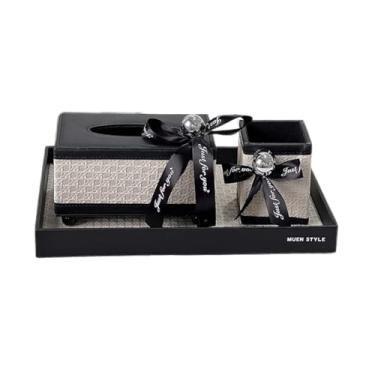 Imagem de IEUDNS Caixa de lenços de papel, capa para armazenamento, estojo para guardanapos com suporte para caneta, bandeja, decoração para casa, mesa, suporte para, Preto Branco