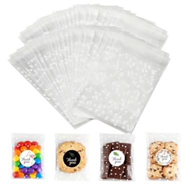 Imagem de COMELY 200 peças de sacos de presente transparentes de celofane 10 x 15 cm, sacos de biscoito autovedantes para embalagem com adesivos de agradecimento, sacos de petiscos de plástico para venda de