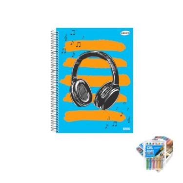 Imagem de Kit Caderno Masculinos KBOM 200 Folhas + Caneta Trigel Metálica 10 Cores + Marcador Artístico Brush 6 Cores