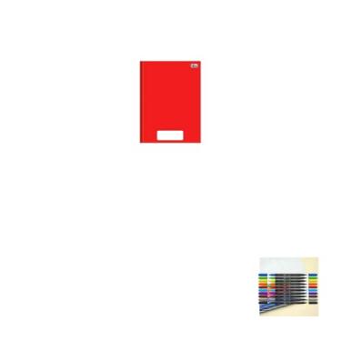 Imagem de Kit Caderno Brochura Capa Dura PEPPER Vermelho 80 Folhas + Caneta Esferográfica Sortidas + Marcador Artístico Dual Tip