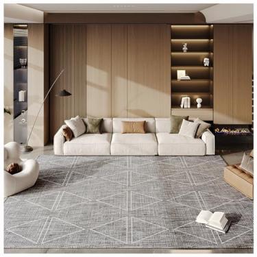 Imagem de SPXMQSS Tapetes laváveis à máquina, tapete antiderrapante de pelo baixo para sala de estar, resistente ao desgaste e fácil de cuidar, para quarto, sala de jantar, escritório, cinza bege