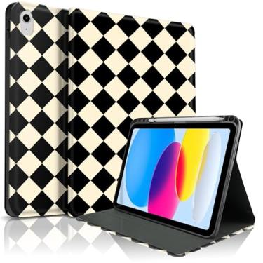 Imagem de Lyfatz Capa para iPad 11th (A16) 27.9 cm 2025/10ª geração 27.7 cm 2022, linda série xadrez losango, elegante, design estético, capa protetora com suporte para lápis, antiderrapante, à prova de choque