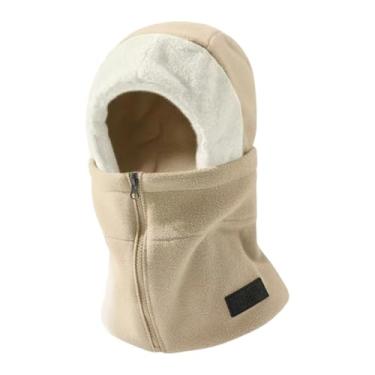 Imagem de simhoa Balaclava térmica para esqui, com zíper e alças ajustáveis, proteção para o pescoço e rosto, ideal para pesca esqui, Cáqui Escuro