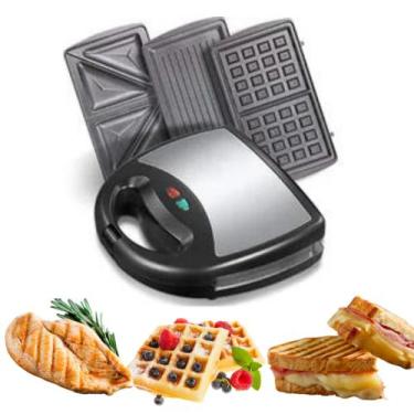 Imagem de Sanduicheira Chapa Compacta Waffles Lanche 3 Em 1 Acabamento Inox - So