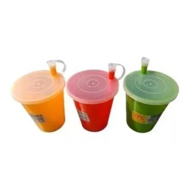 Imagem de Copo Canudo Plastico Com Tampa 200ml Colorido - dpg