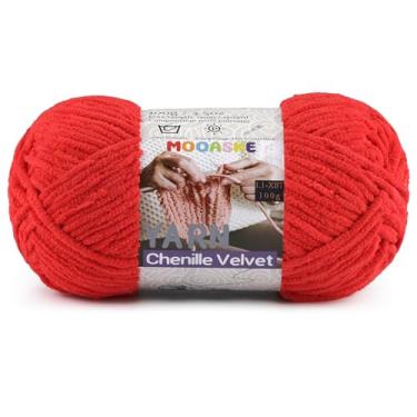 Imagem de Fio grosso para crochê e tricô – Fio super volumoso de chenille de pelúcia fácil de usar 100 g/131 m - Fio de veludo ultramacio para bebês para iniciantes e projetos amigurumi, vermelho