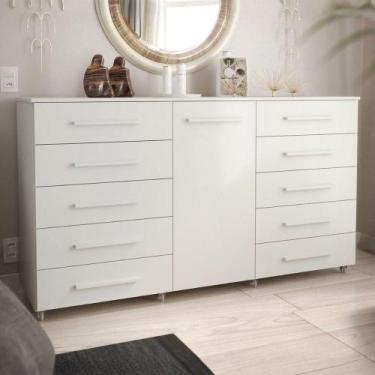 Imagem de Cômoda Multiuso 10 Gavetas 1 Porta Ferrari Com Rodízios Branco - BATRO