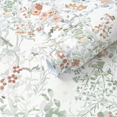 Imagem de Ismoon Papel de parede floral vintage para contato branco e rosa papel de parede boho flor rosa removível autoadesivo vinil papel de parede para armários prateleiras quarto decoração de parede 44 x