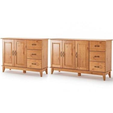 Imagem de Kit Balcão 3 Portas E Buffet Aparador 100% Madeira Belvia Carvalho - M