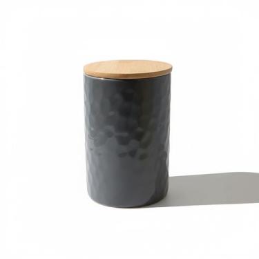Imagem de Pote Hermético Cerâmica Stoneware Tampa Bambu 800ml Preto - Ricca Hous