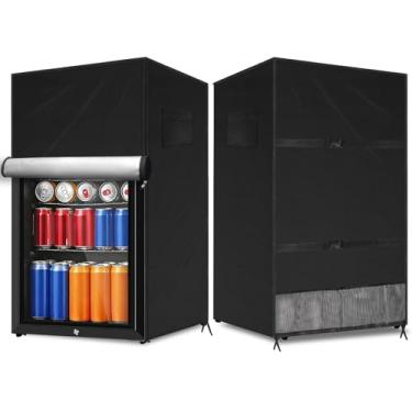 Imagem de COITEK Capa de geladeira para ambientes externos, mini tampa vertical para geladeira de cerveja 56 cm C x 58 cm L x 86 cm A, capa de proteção de geladeira de pano Oxford preta para uso ao ar livre, à