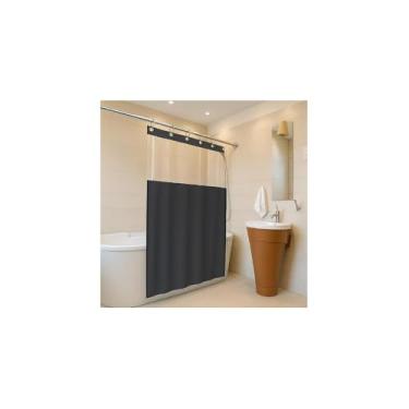 Imagem de Cortina de Box Preta com Ilhós, PVC, 1,38m x 1,98m, Antimofo, Resistente
