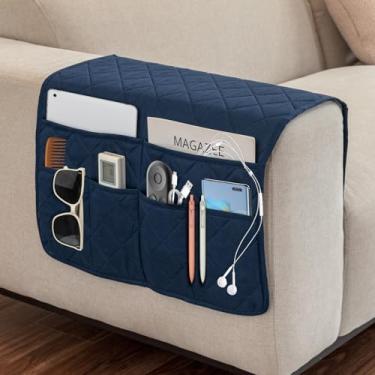 Imagem de Gloserin Suporte de controle remoto para poltrona, suporte de poltrona, organizador de armazenamento antiderrapante para sofá reclinável com 6 bolsos para controle remoto de TV, celular, revista (azul