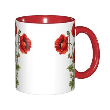 Imagem de Zeraoke Linda estampa de flores de papoula canecas de café criativas, personalizadas, presente para família, tamanho de 325 ml, unissex