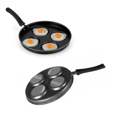 Imagem de Kit com 2 Frigideiras 4 em 1 Multiuso com Divisórias Antiaderente, Alumínio, 28cm Diâmetro, Preta, para Ovos e Hambúrgueres