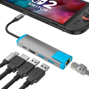 Imagem de Adaptador USB C para HDMI para Switch 2, estação de ancoragem com porta HDMI 4K @ 60Hz/porta tipo C/porta USB 3.0/LAN 1000M, substituição para switch oficial 2 Dock