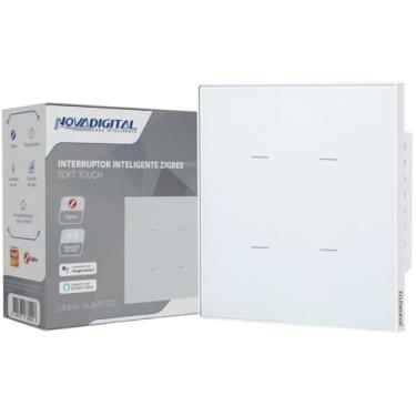 Imagem de Interruptor Inteligente Zigbee Novadigital 4 Teclas Botões Soft Touch Quartzo Compatível Com Tuya Smart Life Alexa Google 110V 220V Bivolt 4x4 Branco