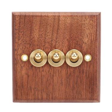 Imagem de Zhjvihx Interruptor de Alternância de Luz de Parede, Retro 3 Gang 16A Barra de Latão Tipo 86 Painel de Nogueira, Com Design Robusto e Estável, para Decoração de Casa e Tomada Elétrica