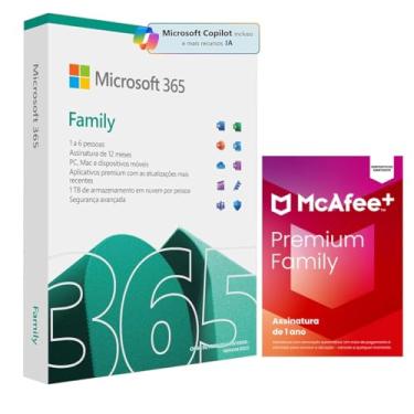 Imagem de Microsoft 365 Family + Antivírus McAfee Premium Family 2024 - Licenças Físicas para Dispositivos, Segurança Avançada e Suporte Técnico (PAI) (Microsoft 365 Family Antivírus Premium Family)