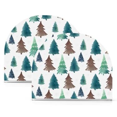 Imagem de Wassud Porta-guardanapos de acrílico para árvores de Natal em aquarela, dispensador de guardanapo de papel moderno em forma de U para mesa, cozinha, sala de jantar, bancada 2 peças (comporta 50-60