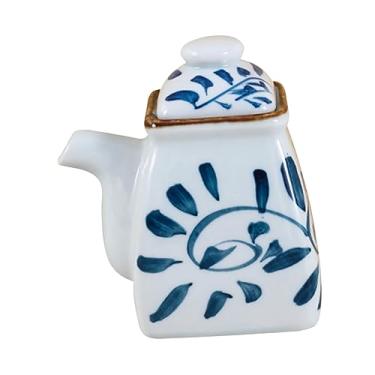 Imagem de YYBOES Pote de molho de soja para tempero japonês, decantador de óleo, dispensador de molho de soja, galheteiro de vinagre, copo de shot com tampa, recipiente de molho de cerâmica, tigela de