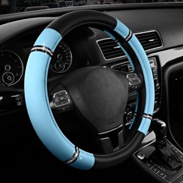 Imagem de Capa de volante de couro Road Comfort – Capa antiderrapante premium para volante de carro – Ajuste universal para carros, caminhões e SUVs de 36,8 cm – 39,4 cm – Azul