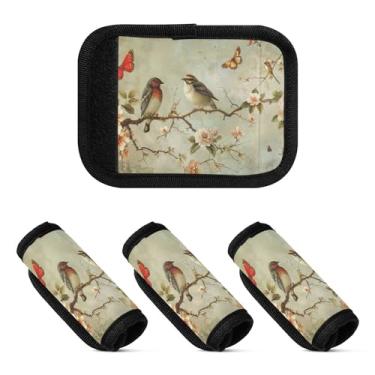 Imagem de Qilmy The Birds on The Branches Bagagem Handle Wrap Pacote com 2 Identificadores de Bagagem Identificadores de Bagagem Capa de Punho Confortável para Carrinho de Viagem Bolsa Mala Avião Acessórios de