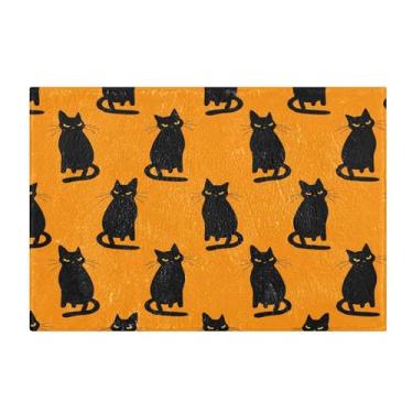 Imagem de Burbuja Tapete de banho Black Cats, tapete de banheiro absorvente extra macio com suporte antiderrapante para banheiro, banheira, chuveiro, 40 x 61 cm