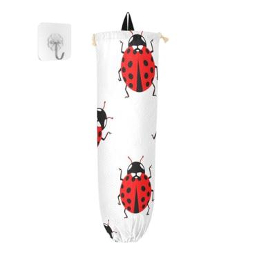 Imagem de xigua Suporte de parede para saco plástico de joaninhas de desenho animado com cordão, pacote com 2, organizador de sacolas de supermercado reutilizável para bolsas, meias, roupas íntimas e gravatas