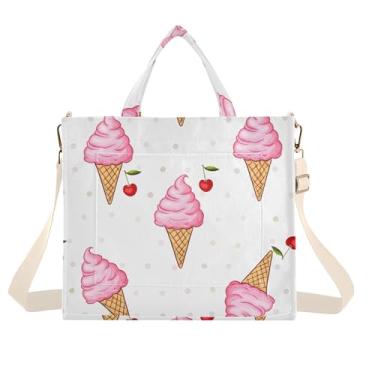 Imagem de Burbuja Sacola feminina com cones de sorvete e cereja, bolsa tiracolo de veludo cotelê para compras, trabalho, viagens, C308, Small
