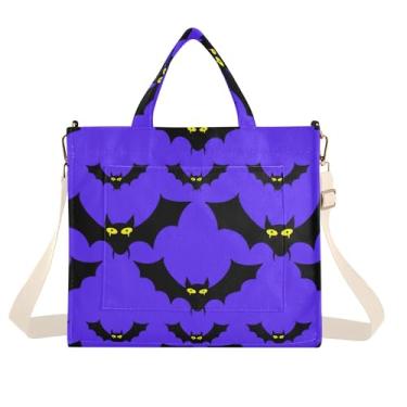 Imagem de Burbuja Sacola feminina de morcegos de desenho animado, bolsa tiracolo de veludo cotelê para compras, trabalho, viagens, Morcegos de desenho animado, Small