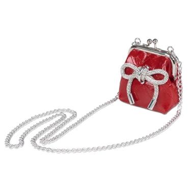 Imagem de chushui Mini bolsa vermelha com fecho de beijo, bolsa feminina pequena para moedas, bolsa de batom pequena com alça de corrente, bolsa de noite pequena para encontros/festas