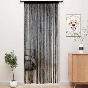 Imagem de YIIBAII Cortinas de corda de porta Cortinas de porta com franja para portas, decoração de sala de janela, divisória de sala de estar (99 cm x 279 cm, preta)
