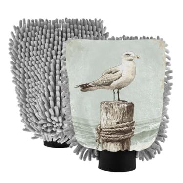 Imagem de STAYTOP Gaivotas em pilares de madeira (1) luvas de lavagem de carro 2 peças, luvas de microfibra de chenille livres de arranhões panos de esponja de lavagem ultra absorventes para carros, limpeza