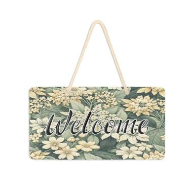 Imagem de Burbuja Placa de boas-vindas floral para porta da frente, placa de boas-vindas de PVC para decoração de férias, 15 x 28 cm