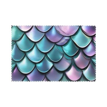 Imagem de Jogo americano com estampa em escala de sereia para mesa de jantar, conjunto de 6 resistentes ao calor, fácil de limpar para uso diário