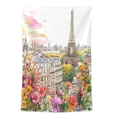 Imagem de STAYTOP Tapeçaria Torre Eiffel e Flores Tapeçarias de Parede para Decorações de Casa Decoração de Dormitório Sala de Estar Quarto Tapete de Parede (80 × 60 pol)