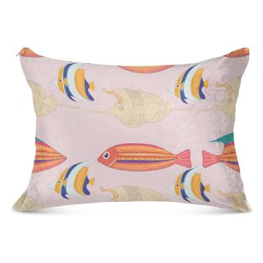Imagem de Burbuja Fronha de travesseiro de peixe colorido tamanho king 50,8 x 101,6 cm, capa de almofada de pelúcia ultra macia e aconchegante com zíper para pele de cabelo