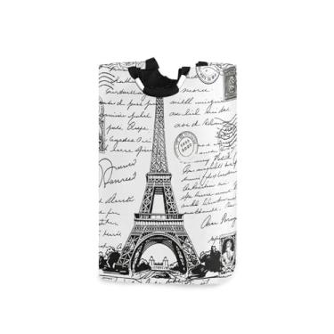Imagem de CEBUGI Cesto de lavanderia vintage Torre Eiffel cesto de roupa suja com alças cesto de roupa dobrável para roupas, quarto, banheiro, dormitório