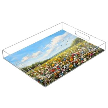 Imagem de STAYTOP Bandeja de acrílico para servir flores silvestres e borboletas, 15,7 x 11,20 cm, bandejas decorativas à prova de derramamento, organizador de bancada para café da manhã, chá, comida, maquiagem