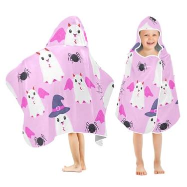 Imagem de Burbuja Toalha de banho com capuz Halloween Ghosts para crianças, toalha de praia de pelúcia macia absorvente para meninas e meninos 3-10 anos, 61 x 127 cm