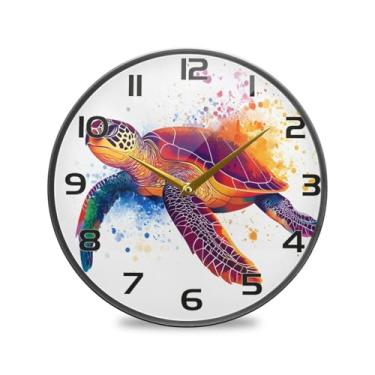 Imagem de YETTASBIN Relógio de parede acrílico tartaruga marinha - Silencioso, sem tique-taque, operado por bateria, relógio redondo decorativo criativo para cozinha, sala de estar, banheiro, decoração de
