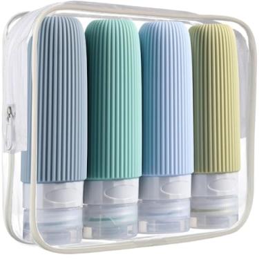 Imagem de Kit de silicone Viagem (conjunto de 4 peças) 90ml, adequado para condicionador, xampu, creme facial e cosméticos(Azul e Verde)