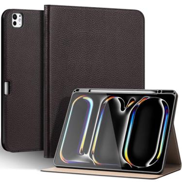 Imagem de Thryxop Capa de couro genuíno para iPad Pro de 13 polegadas (M5/M4) 2025/2024 com suporte para lápis | Capa protetora fina com suporte ajustável, despertar/hibernar automaticamente, couro premium |