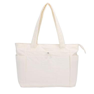 Imagem de Pssopp Bolsa Tote Feminina, Bolsa de Ombro Grande, Leve, Tecido Oxford, Bolsa para Trabalho Diário, Viagem, Acampamento (WHITE)