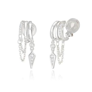 Imagem de Brincos femininos de pressão, lua, estrela, cruz, argola, argola, sem perfuração, ouro, prata, Latão, Zircônia cúbica