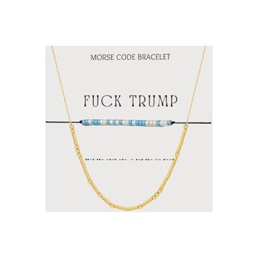 Imagem de BlingNook Pulseiras Fck Trump Morse Code para mulheres, cartão de presente, ativista, político, para amigos, contas, adultos, amizade, dois tons, empilháveis, pulseiras inspiradoras joias, One Size