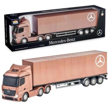 Imagem de Caminhão Baú Mercedes Crianças Rodas Livres Porta Baú Colecionável Bri